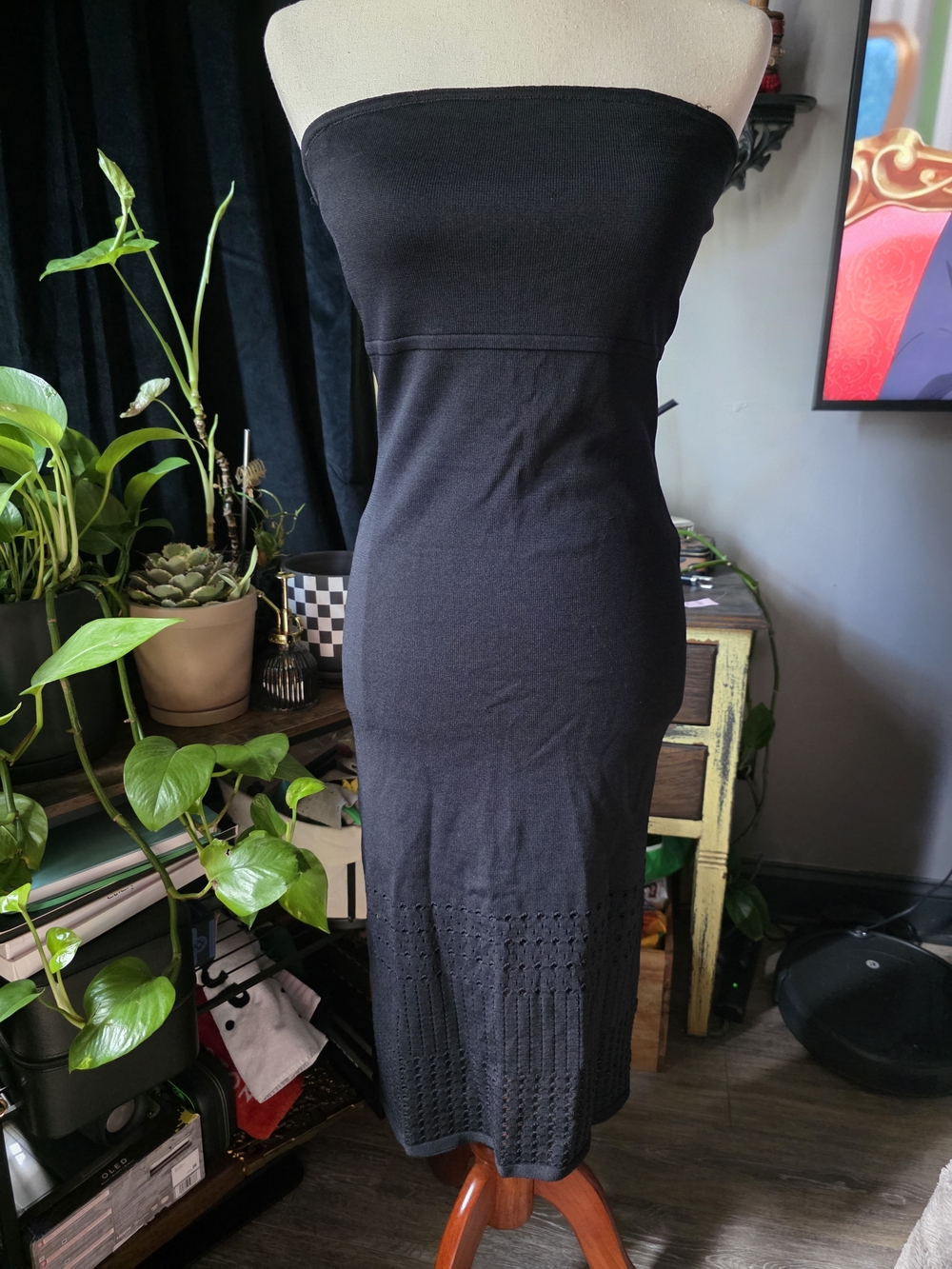 GUESS Strapless Black Knit Midi Dress With Slit Size S
